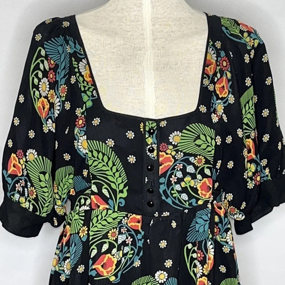 Maeve Floral Silk & Taffeta Tie Back Square Neckline Dress - Size 4 - Picture 2 of 8